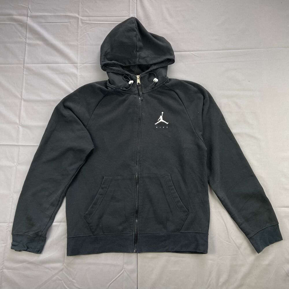 Jordan Men's Xl Black Full Zip Cotton Hoodie Basketball Graphic Jumpman 100 Logo